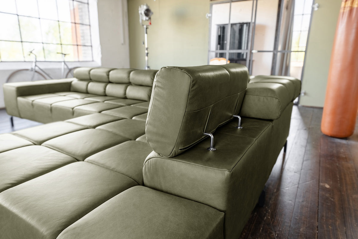 KAWOLA Sofa NELSON Ecksofa Leder olivgrün