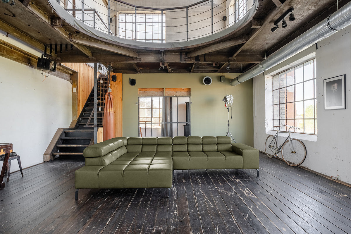 KAWOLA Sofa NELSON Ecksofa Leder olivgrün