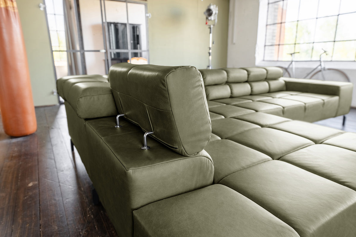 KAWOLA Sofa NELSON Ecksofa Leder olivgrün