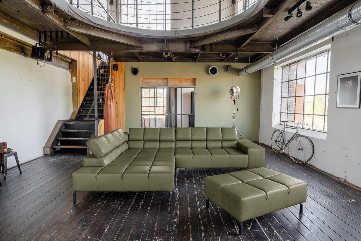 KAWOLA Sofa NELSON Ecksofa Leder olivgrün