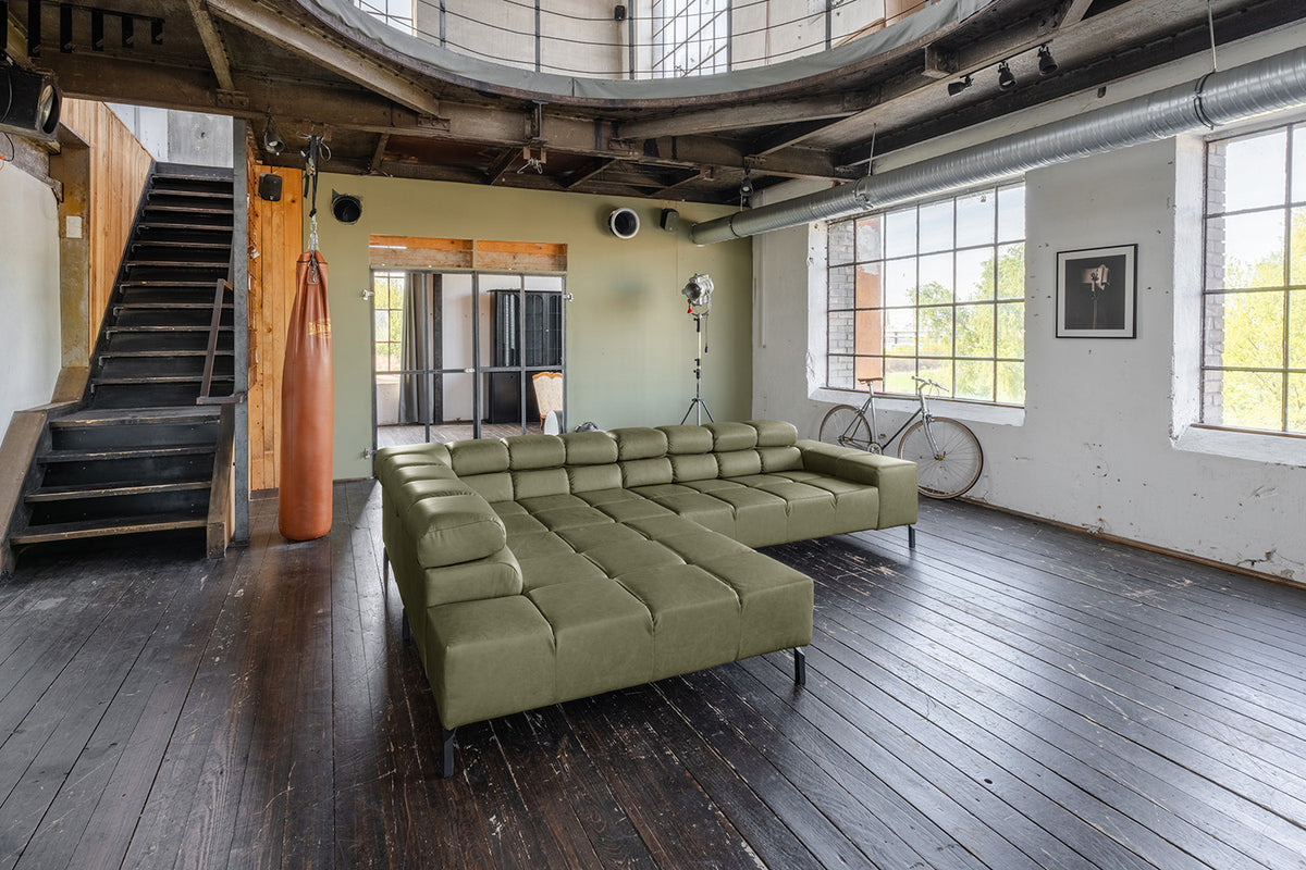KAWOLA Sofa NELSON Ecksofa Leder olivgrün, Links, Ohne Zusatzausstattung, Relaxfunktion