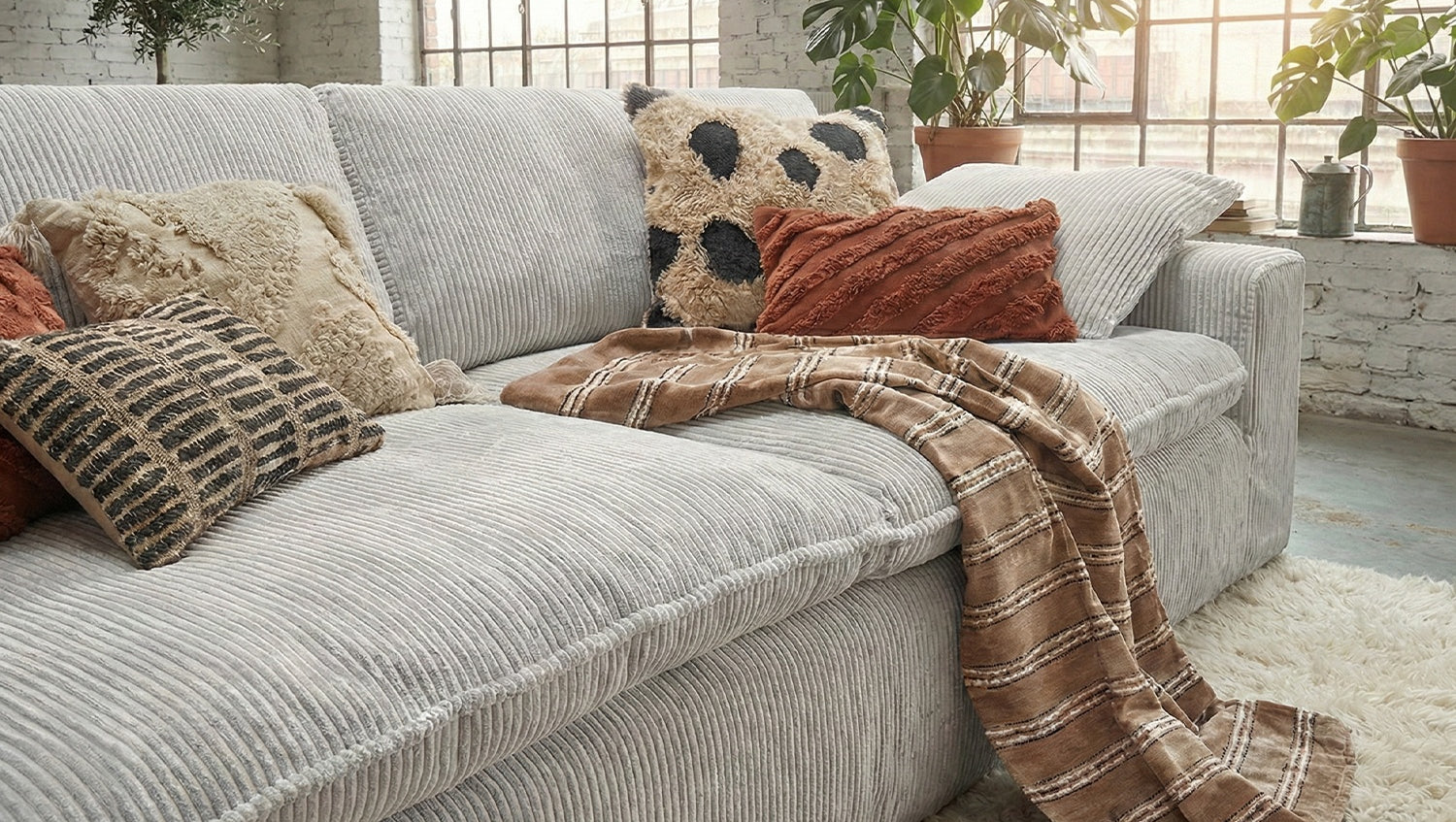 KAWOLA Sofa NETTA 3-Sitzer Bezug abziehbar Cord hellgrau