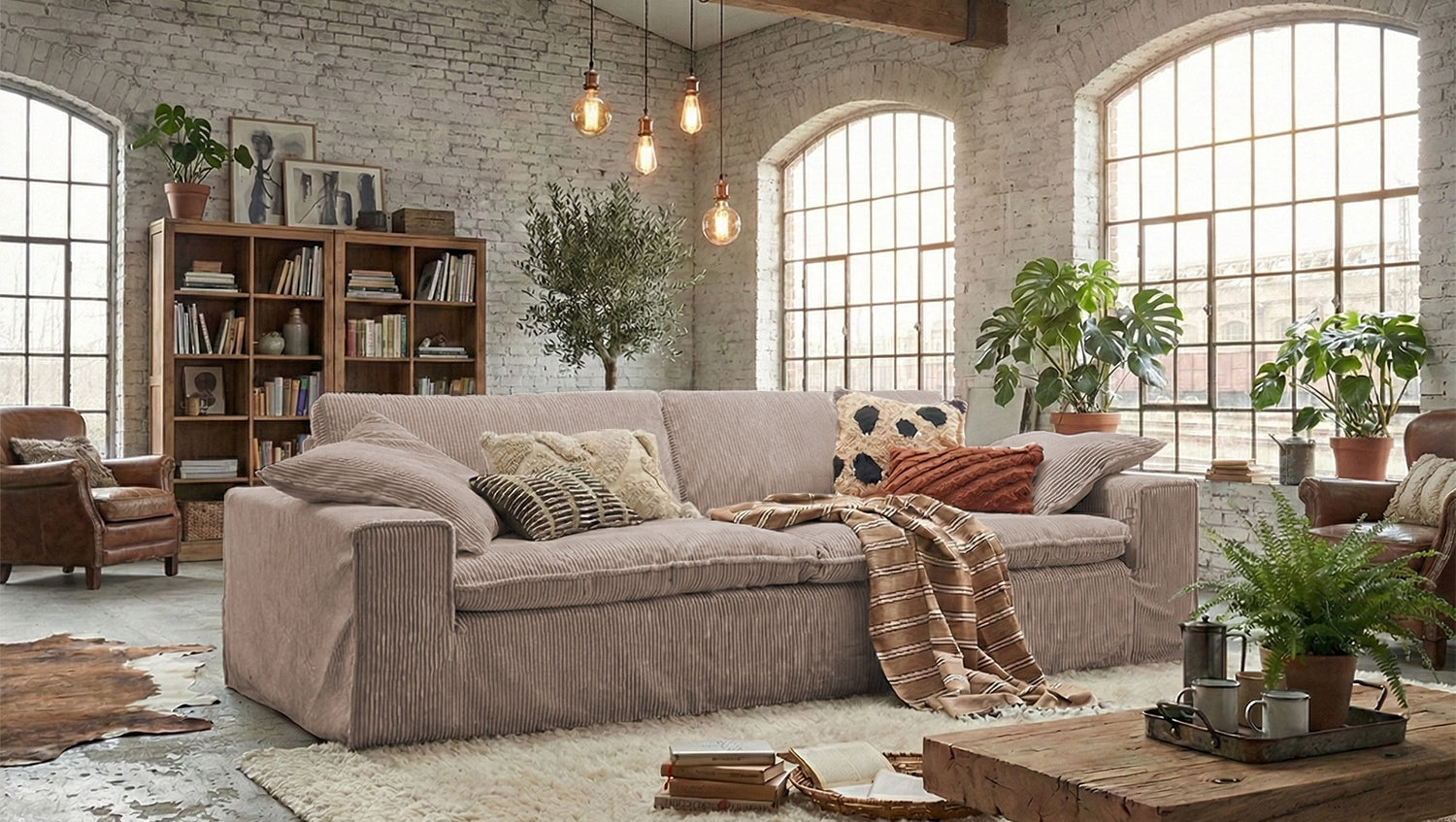 KAWOLA Sofa NETTA 3-Sitzer Bezug abziehbar Cord taupe, 4-Sitzer