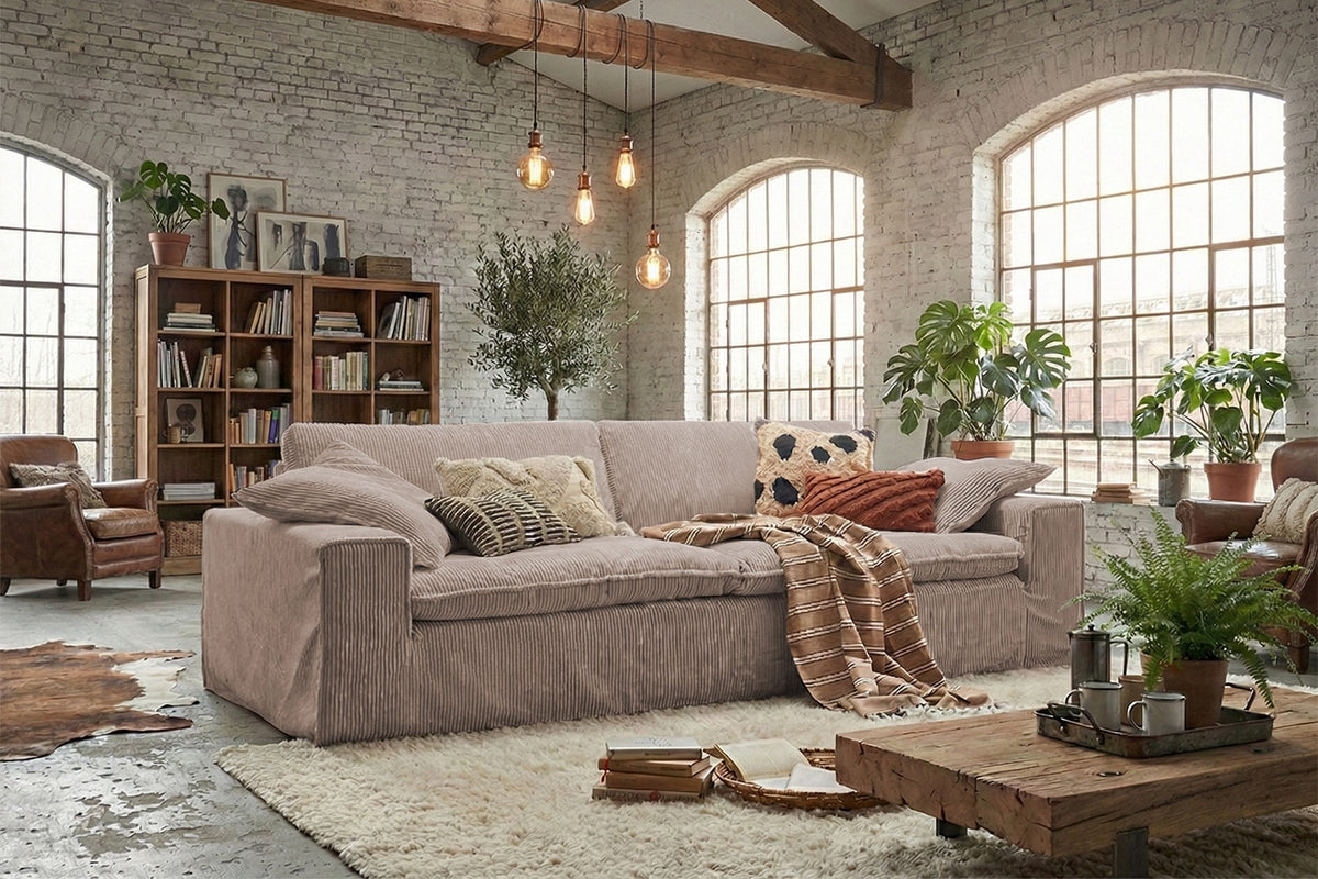 KAWOLA Sofa NETTA 3-Sitzer Bezug abziehbar Cord taupe, 4-Sitzer