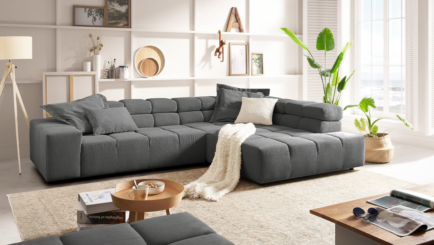 KAWOLA Sofa NEVADA Ecksofa Feincord anthrazit, Rechts, Relaxfunktion