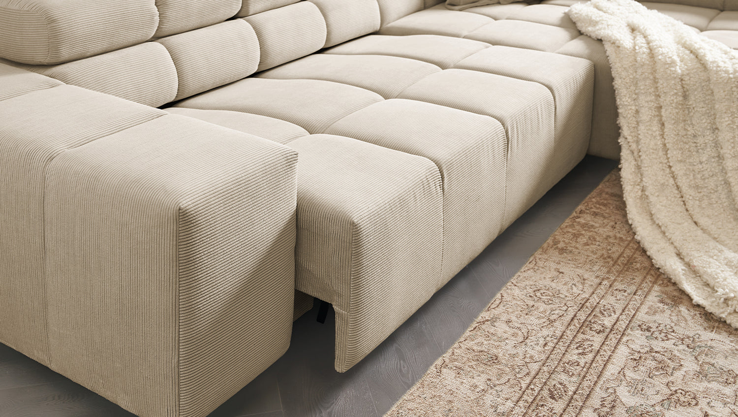 KAWOLA Sofa NEVADA Ecksofa Feincord beige