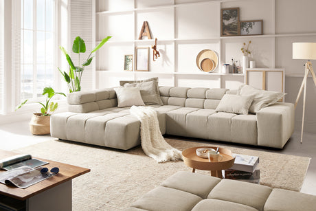 KAWOLA Sofa NEVADA Ecksofa Feincord beige, Links, Ohne Komfortfunktion