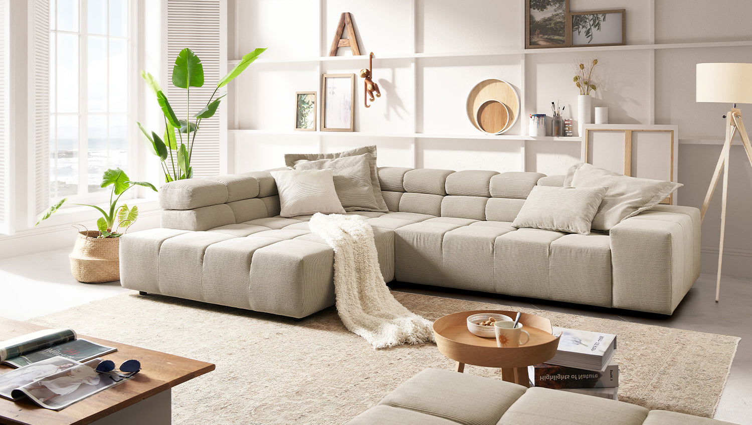 KAWOLA Sofa NEVADA Ecksofa Feincord beige, Links, Relaxfunktion
