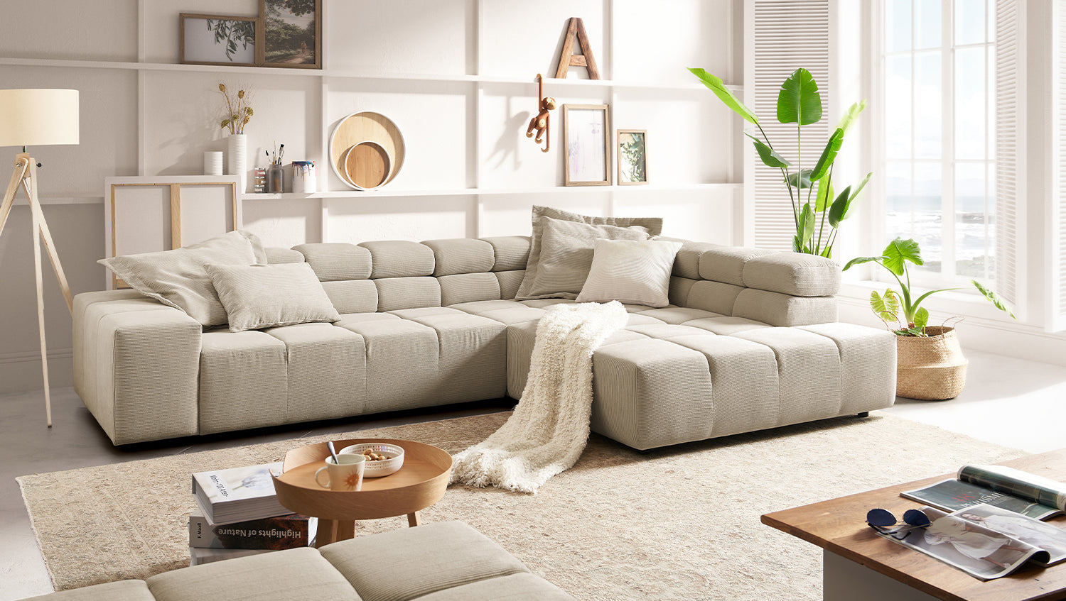 KAWOLA Sofa NEVADA Ecksofa Feincord beige, Rechts, Relaxfunktion