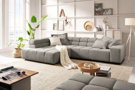 KAWOLA Sofa NEVADA Ecksofa Feincord grau, Links, Relaxfunktion