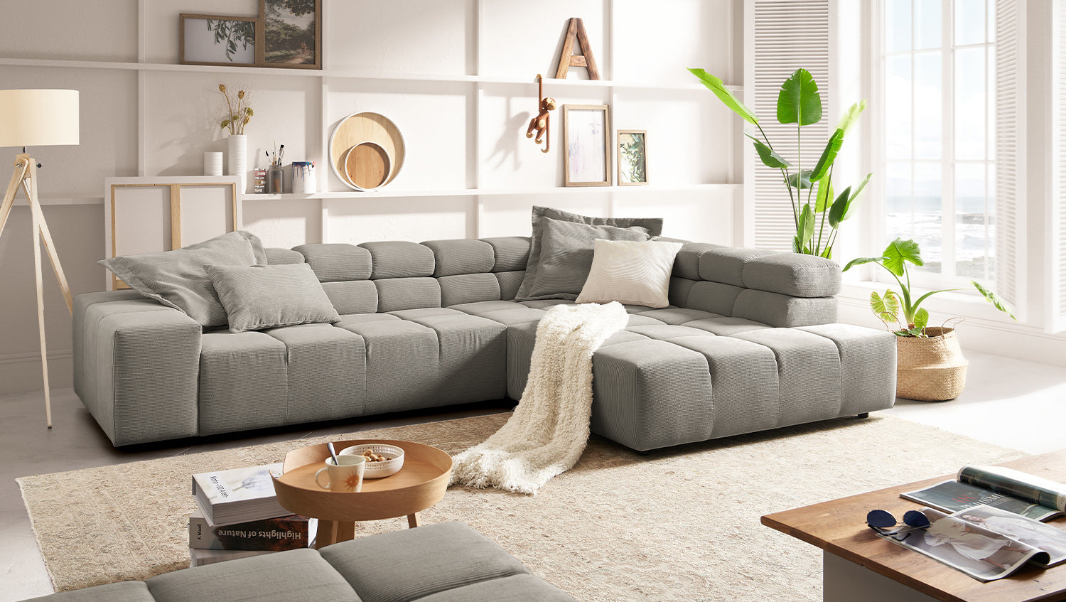 KAWOLA Sofa NEVADA Ecksofa Feincord grau, Rechts, Relaxfunktion