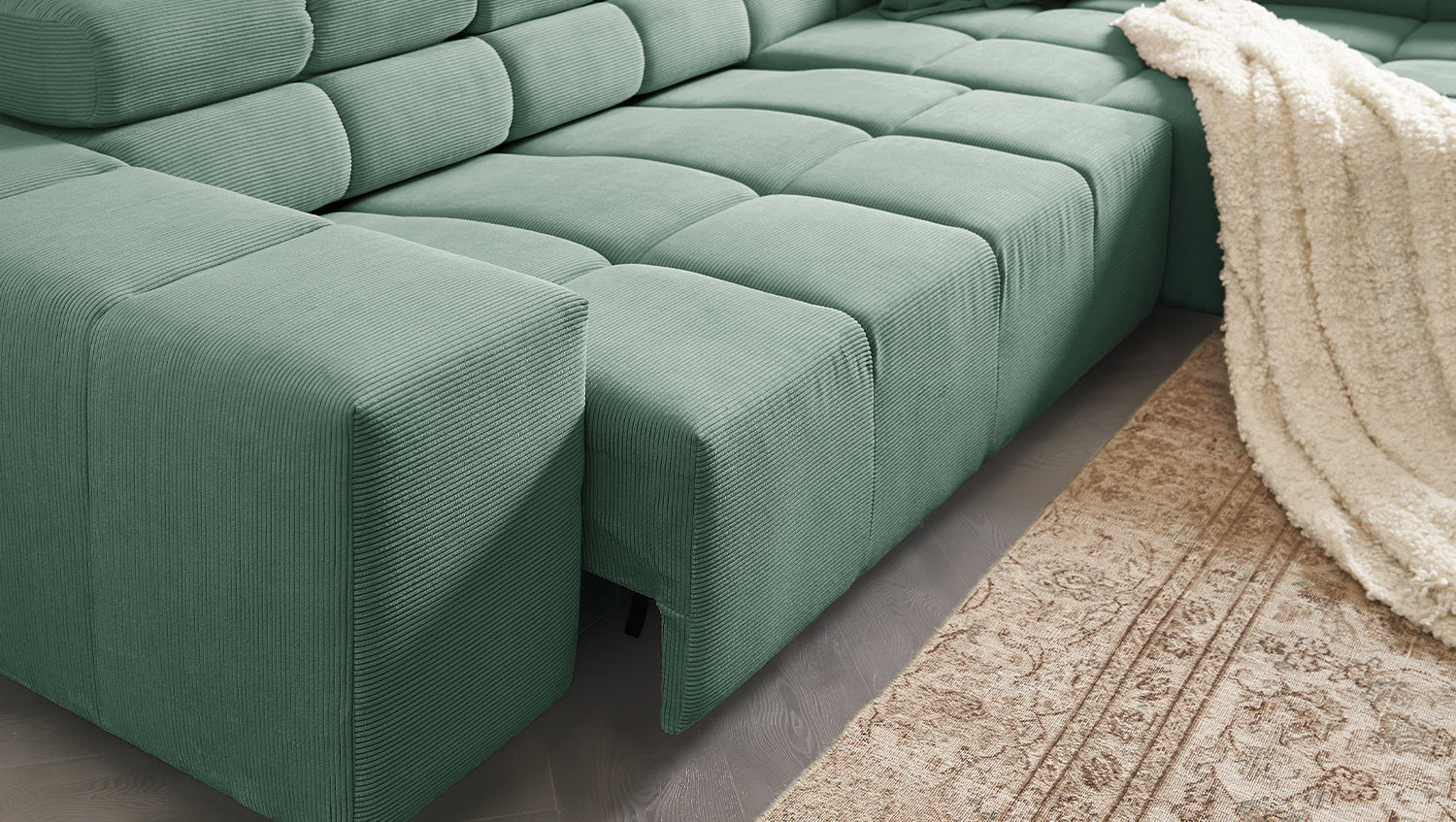 KAWOLA Sofa NEVADA Ecksofa Feincord grün