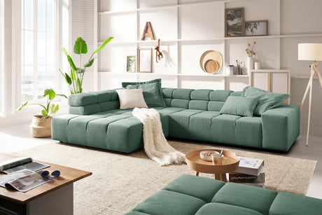 KAWOLA Sofa NEVADA Ecksofa Feincord grün, Links, Relaxfunktion