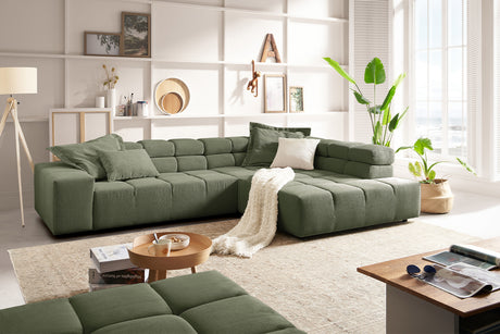 KAWOLA Sofa NEVADA Ecksofa Feincord olivgrün, Rechts, Relaxfunktion