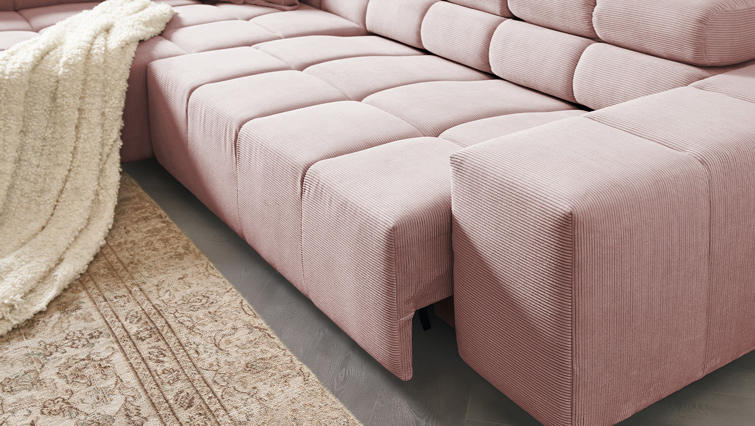 KAWOLA Sofa NEVADA Ecksofa Feincord rosa