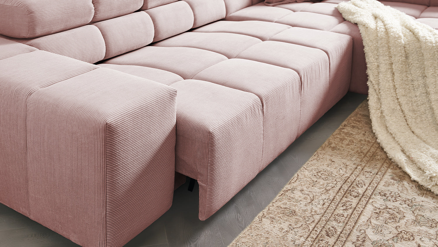KAWOLA Sofa NEVADA Ecksofa Feincord rosa