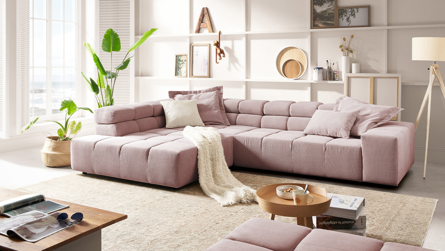 KAWOLA Sofa NEVADA Ecksofa Feincord rosa, Links, Relaxfunktion