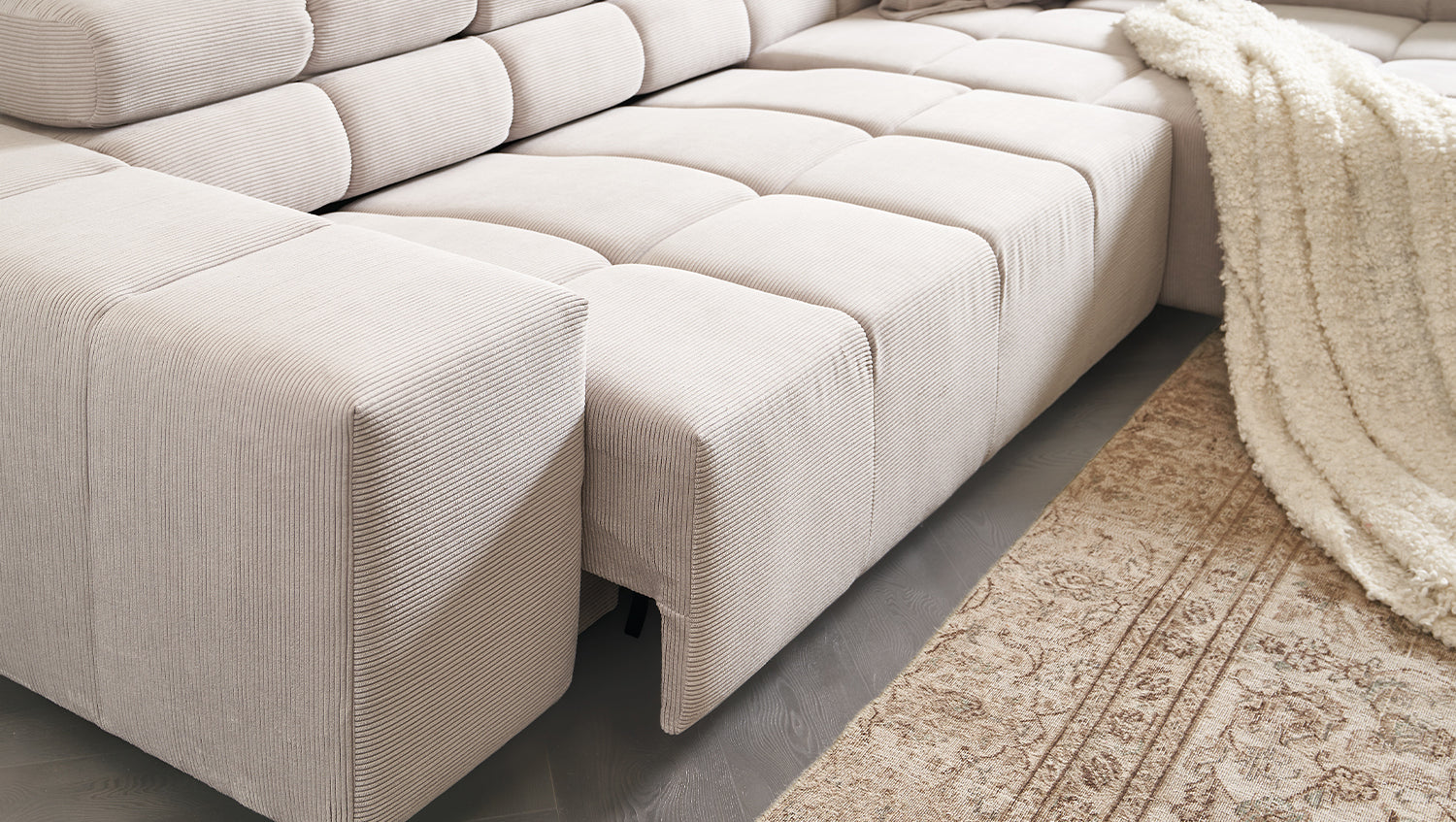 KAWOLA Sofa NEVADA Ecksofa Feincord silber