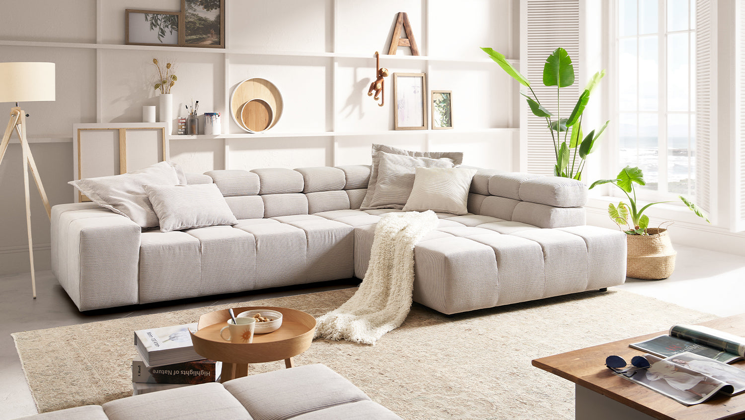 KAWOLA Sofa NEVADA Ecksofa Feincord silber, Rechts, Ohne Komfortfunktion
