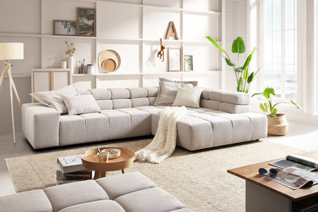 KAWOLA Sofa NEVADA Ecksofa Feincord silber, Rechts, Relaxfunktion