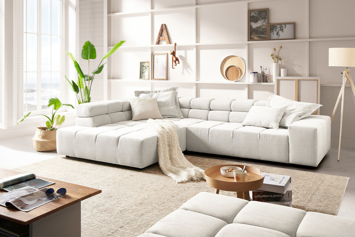 KAWOLA Sofa NEVADA Ecksofa Feincord weiß, Links, Relaxfunktion