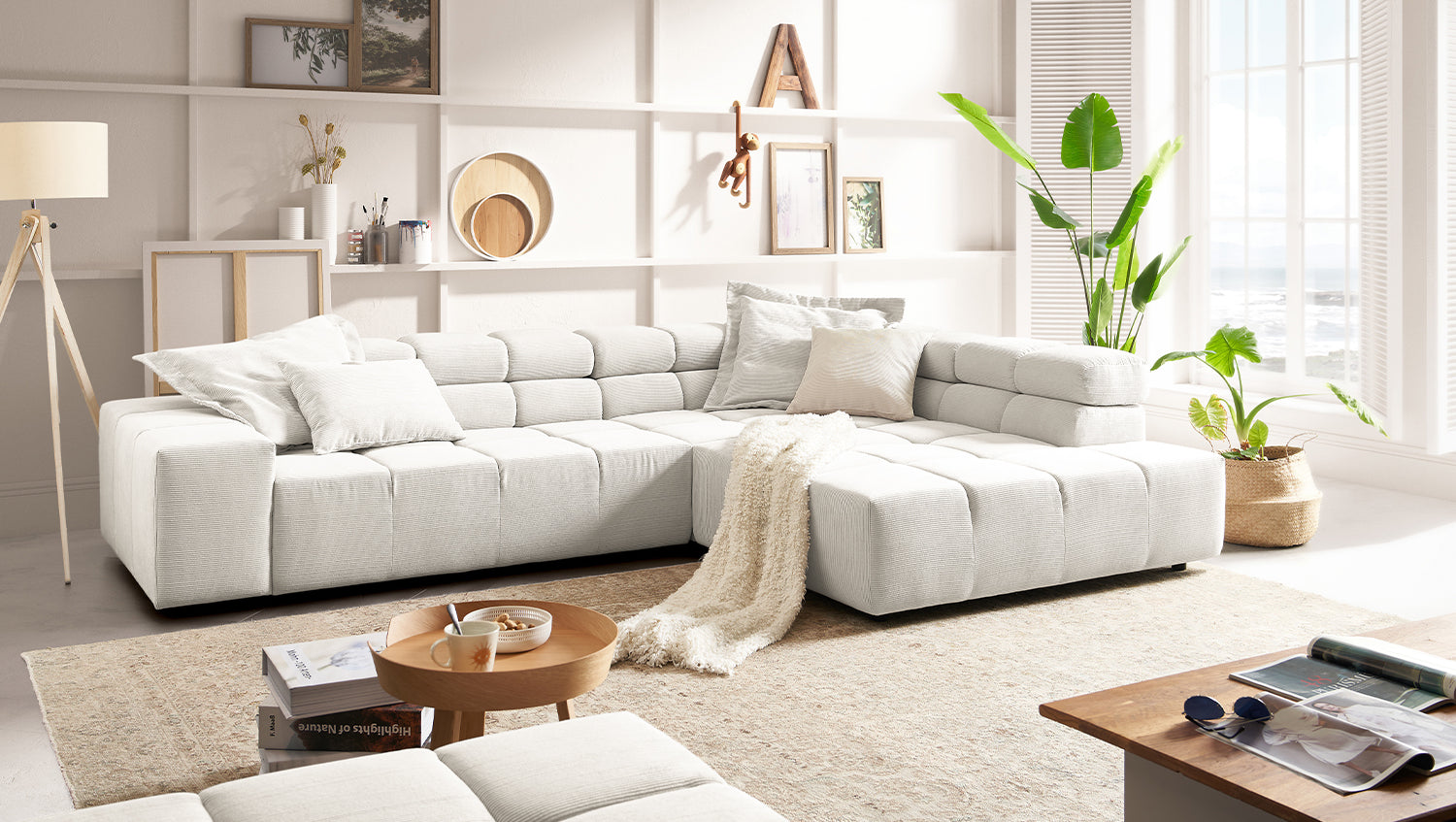 KAWOLA Sofa NEVADA Ecksofa Feincord weiß, Rechts, Relaxfunktion