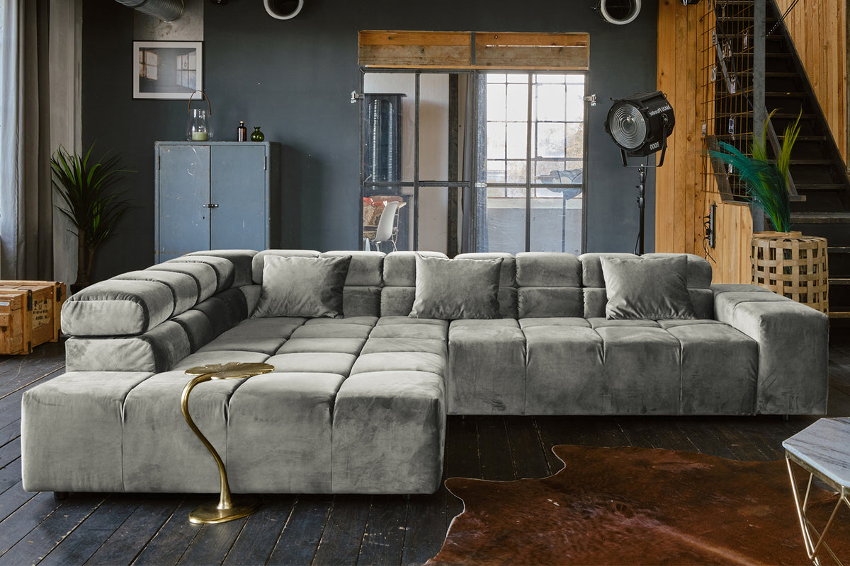 KAWOLA Sofa NEVADA Ecksofa Velvet silber, Links, Relaxfunktion