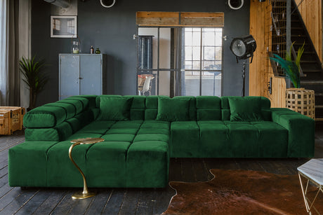 KAWOLA Sofa NEVADA Ecksofa Velvet smaragd, Links, Relaxfunktion
