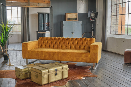 KAWOLA Sofa NILO 3-Sitzer Velvet Vintage gold