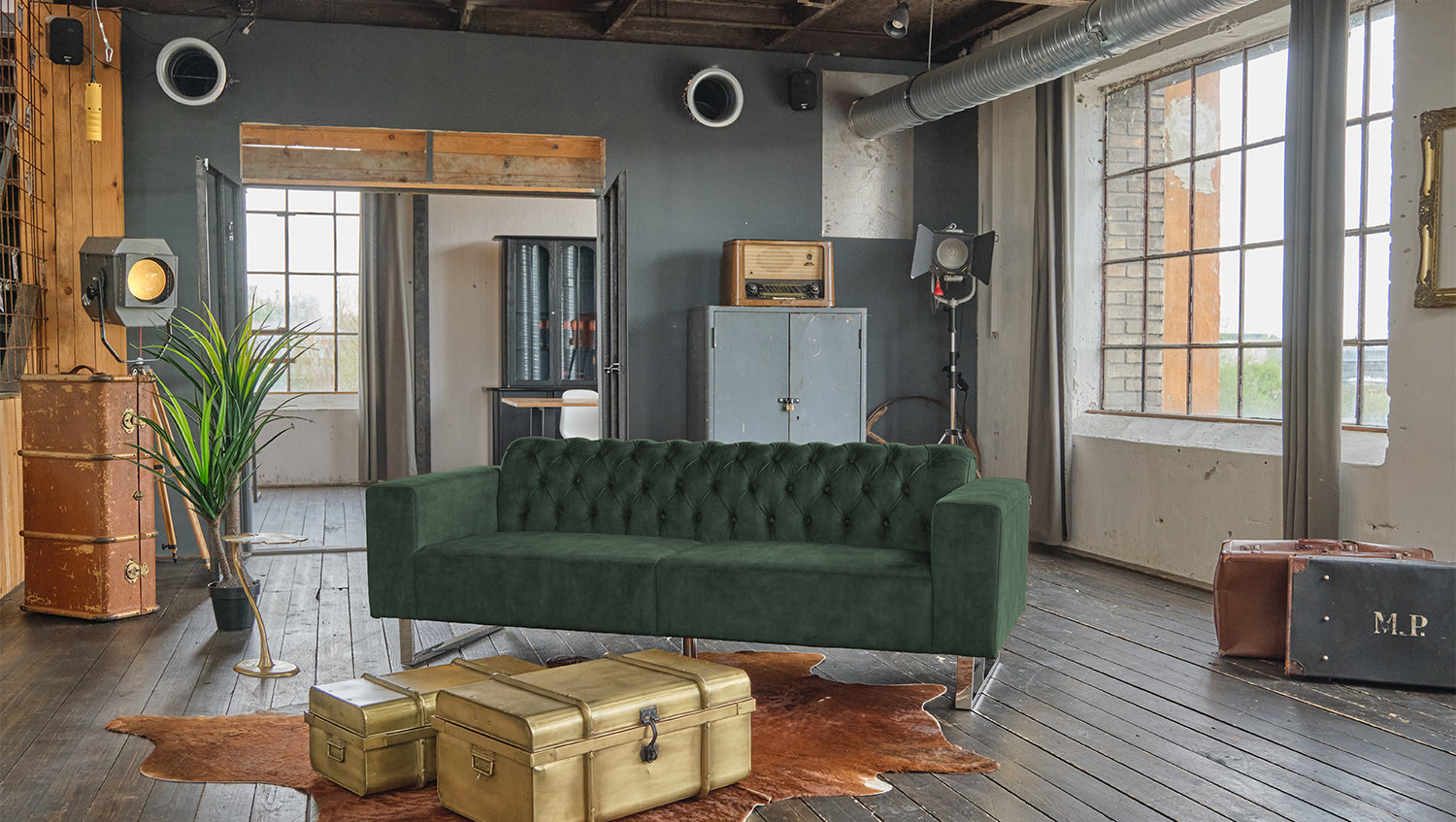 KAWOLA Sofa NILO 3-Sitzer Velvet Vintage moosgrün