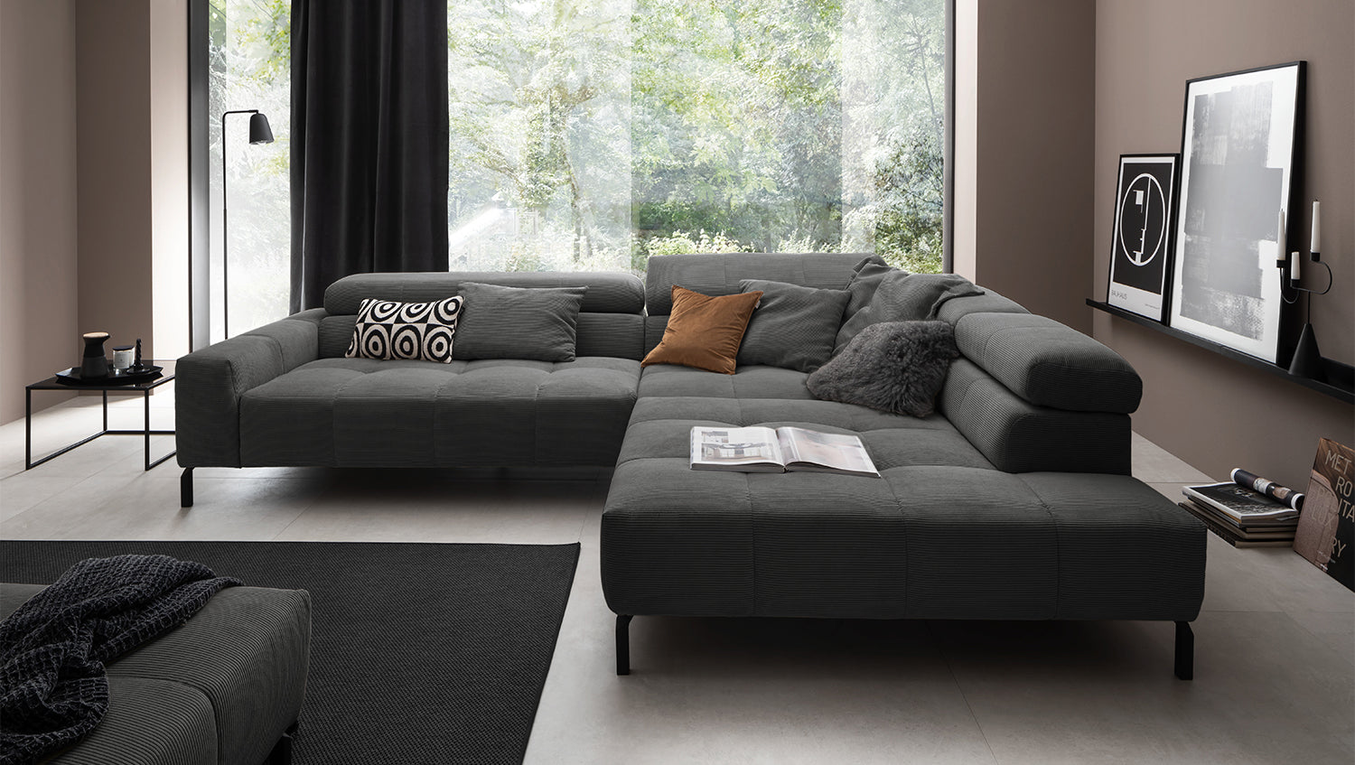 KAWOLA Sofa OHIO Ecksofa Feincord anthrazit