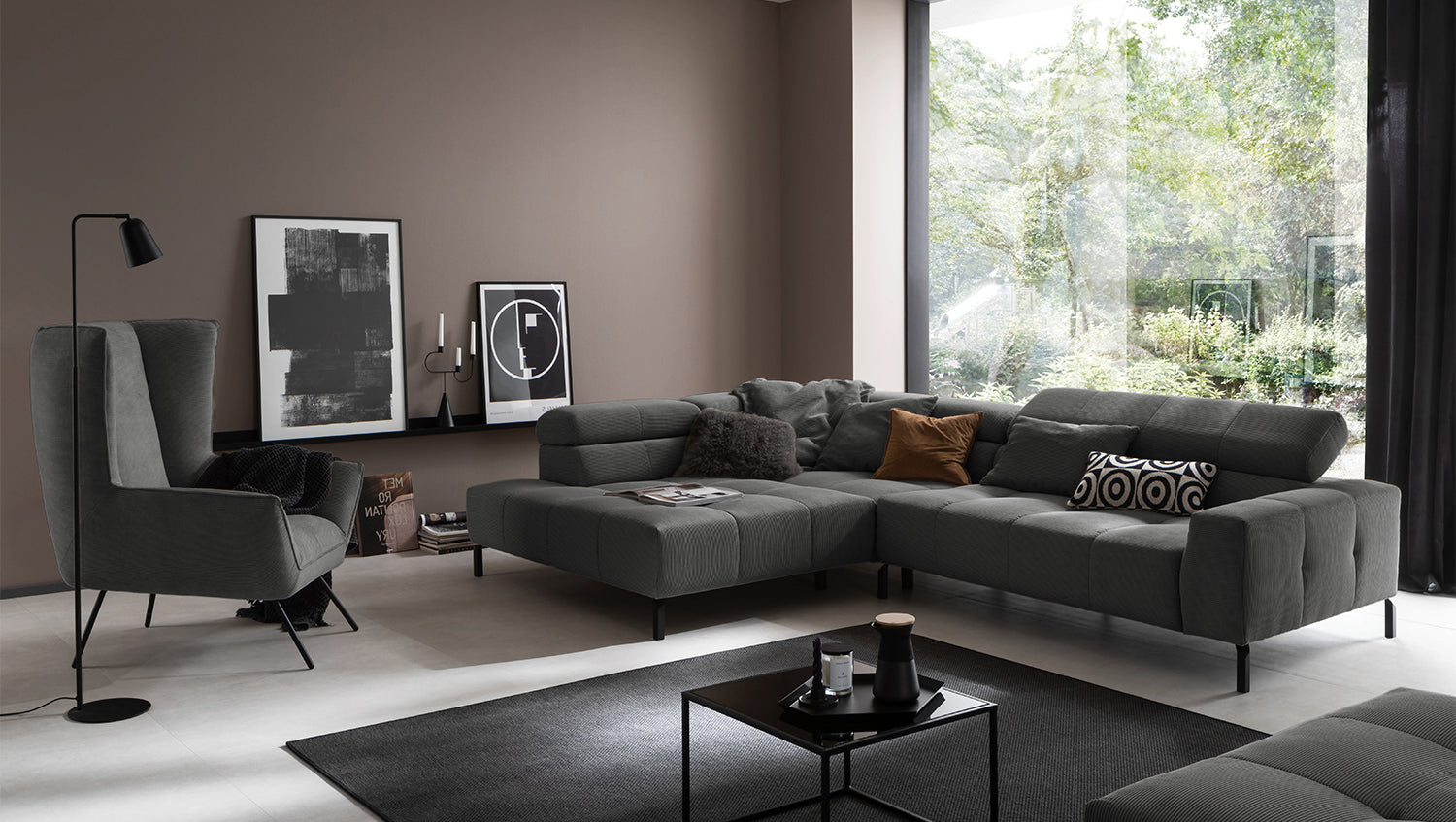 KAWOLA Sofa OHIO Ecksofa Feincord anthrazit, Links, Relaxfunktion