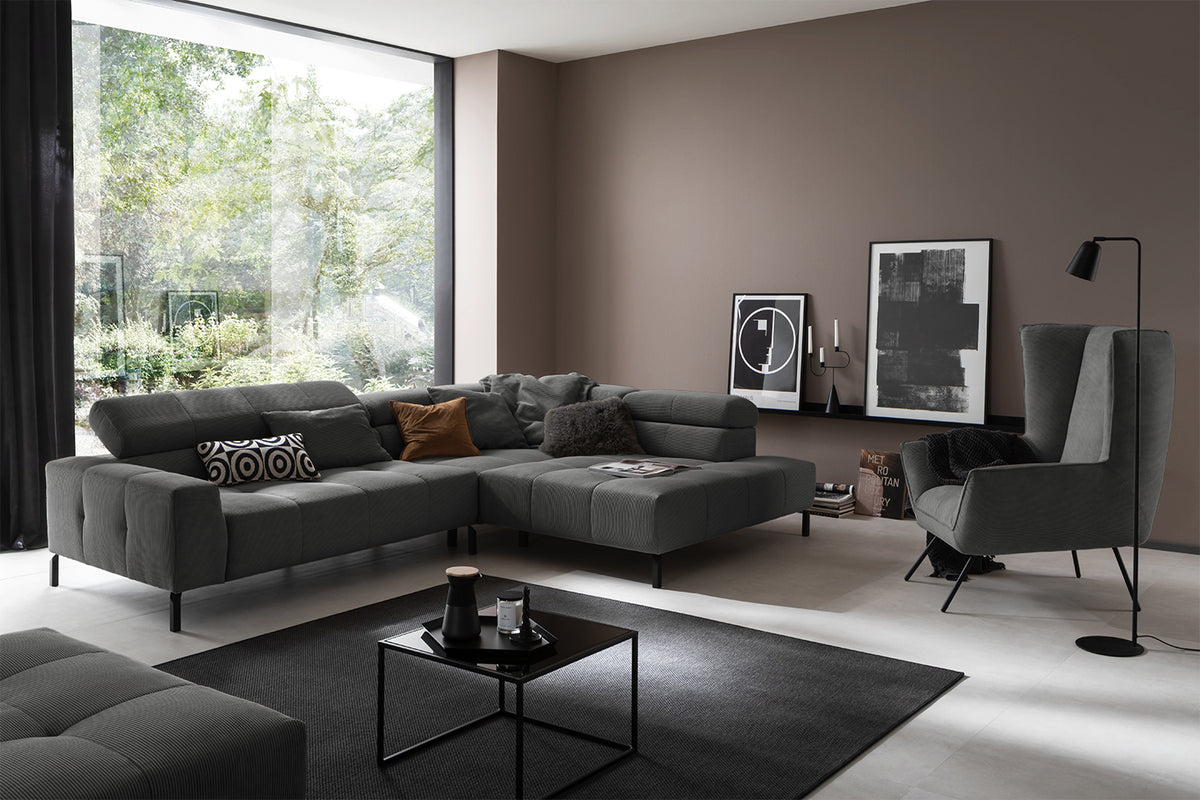 KAWOLA Sofa OHIO Ecksofa Feincord anthrazit, Rechts, Relaxfunktion