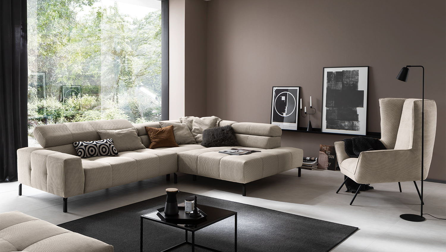 KAWOLA Sofa OHIO Ecksofa Feincord beige, Rechts, Relaxfunktion