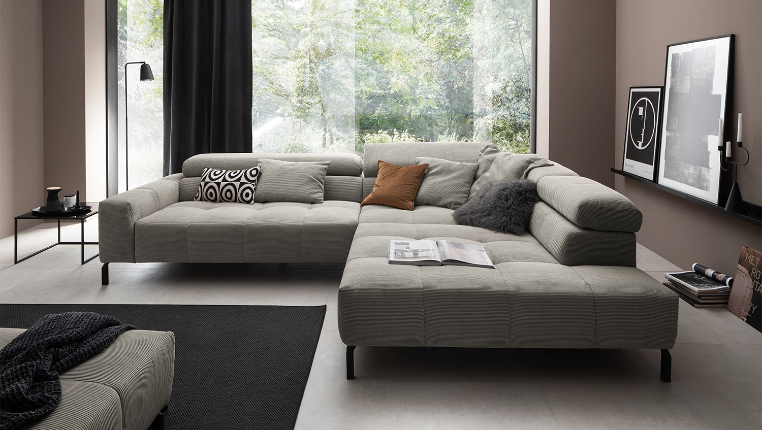 KAWOLA Sofa OHIO Ecksofa Feincord grau