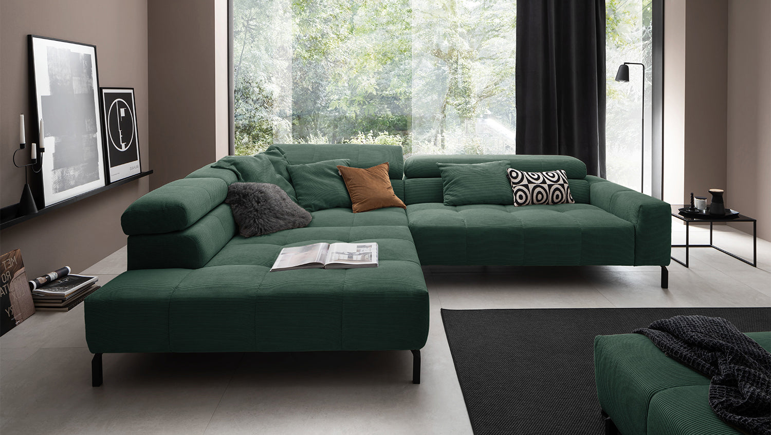 KAWOLA Sofa OHIO Ecksofa Feincord grün
