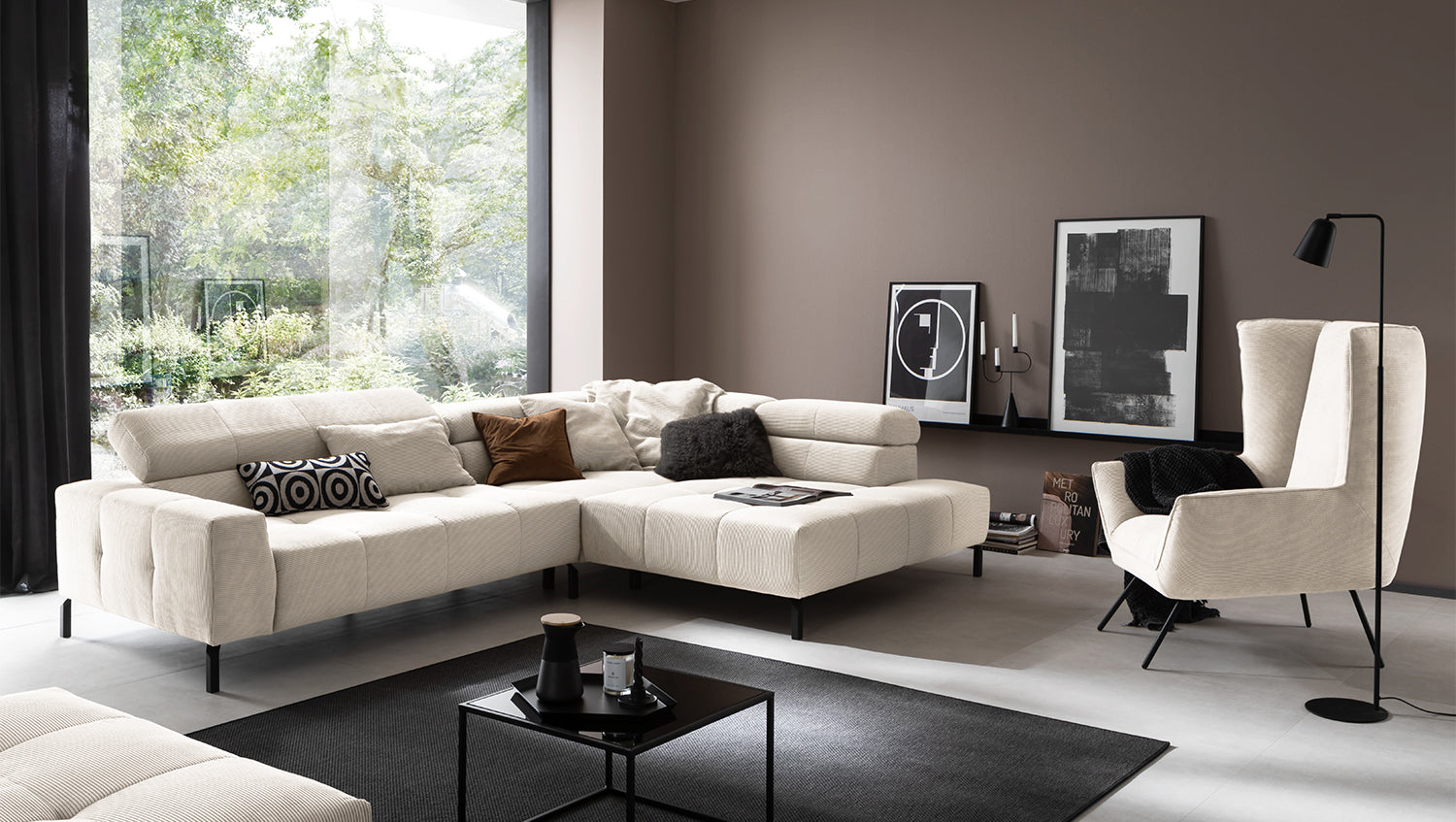 KAWOLA Sofa OHIO Ecksofa Feincord weiß, Rechts, Ohne Komfortfunktion