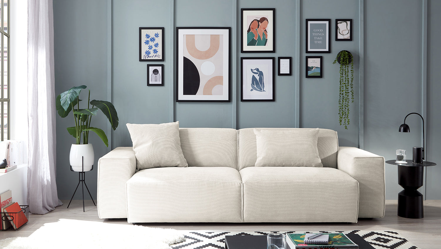 KAWOLA Sofa RANI 3-Sitzer Feincord weiß