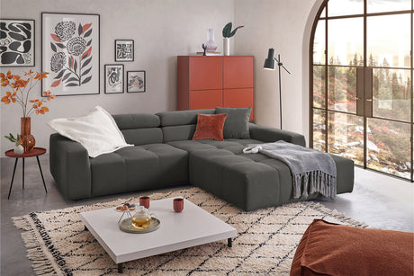 KAWOLA Sofa RENO Ecksofa Feincord anthrazit, Rechts, Ohne Komfortfunktion
