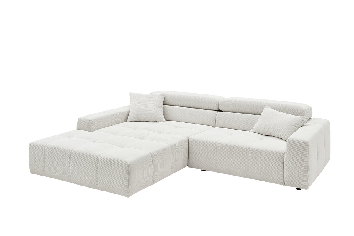 KAWOLA Sofa RENO Ecksofa Feincord weiß