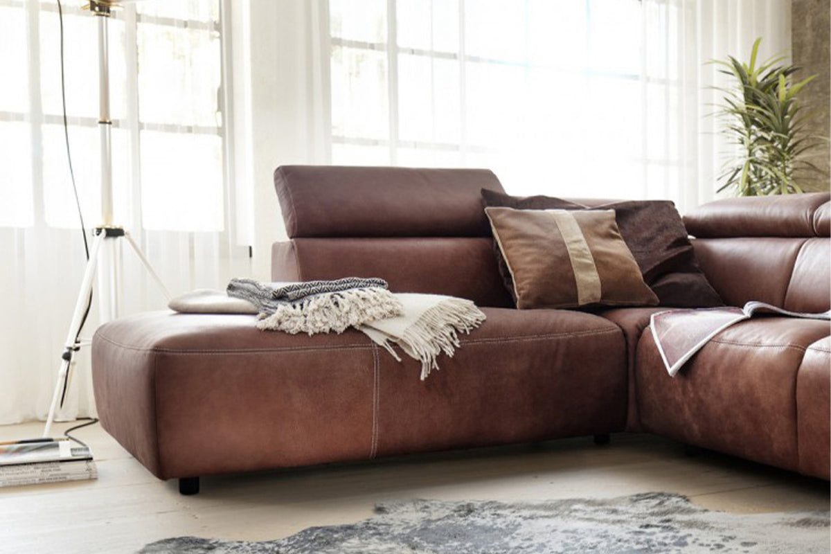 KAWOLA Sofa RISO Ecksofa mit motorischer Sitztiefenverstellung Leder braun