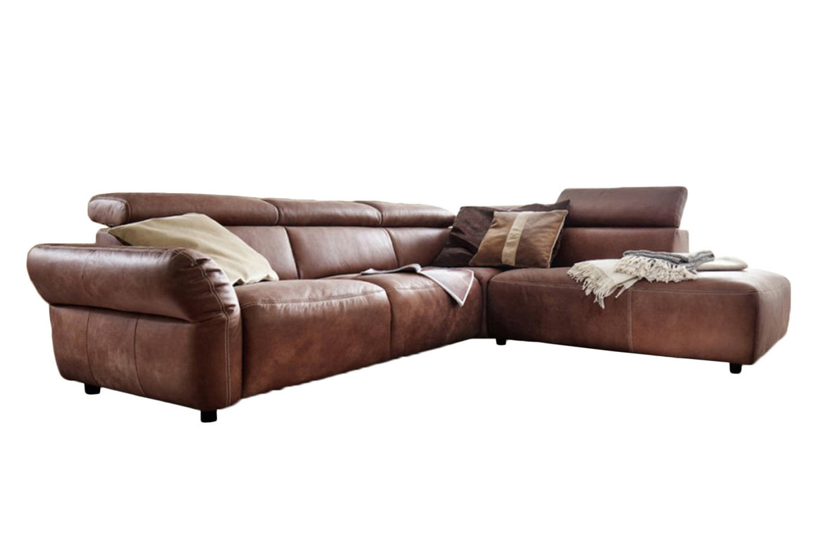 KAWOLA Sofa RISO Ecksofa mit motorischer Sitztiefenverstellung Leder braun