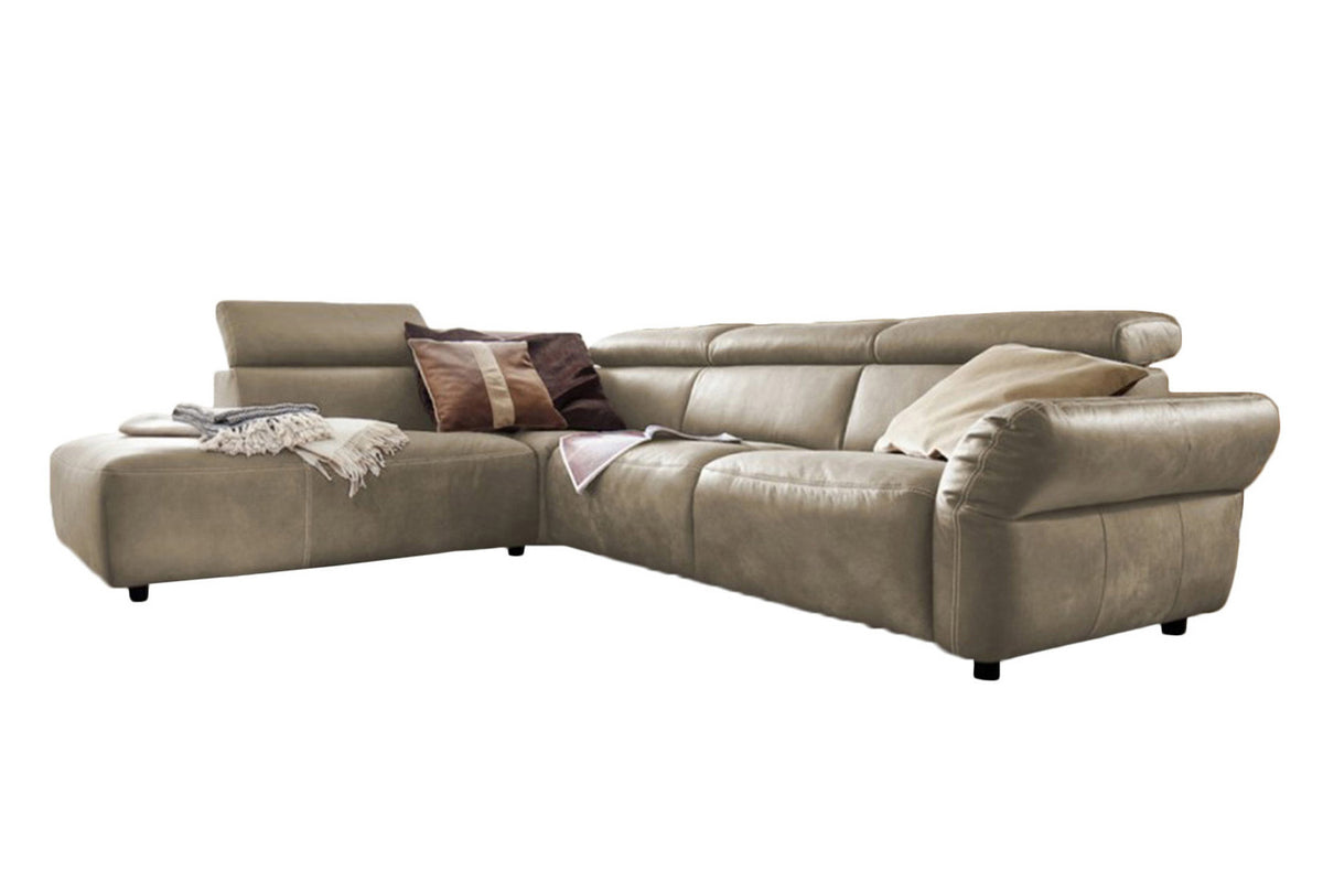 KAWOLA Sofa RISO Ecksofa mit motorischer Sitztiefenverstellung Leder grau