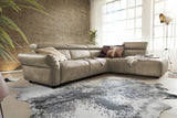 KAWOLA Sofa RISO Ecksofa mit motorischer Sitztiefenverstellung Leder grau, Rechts