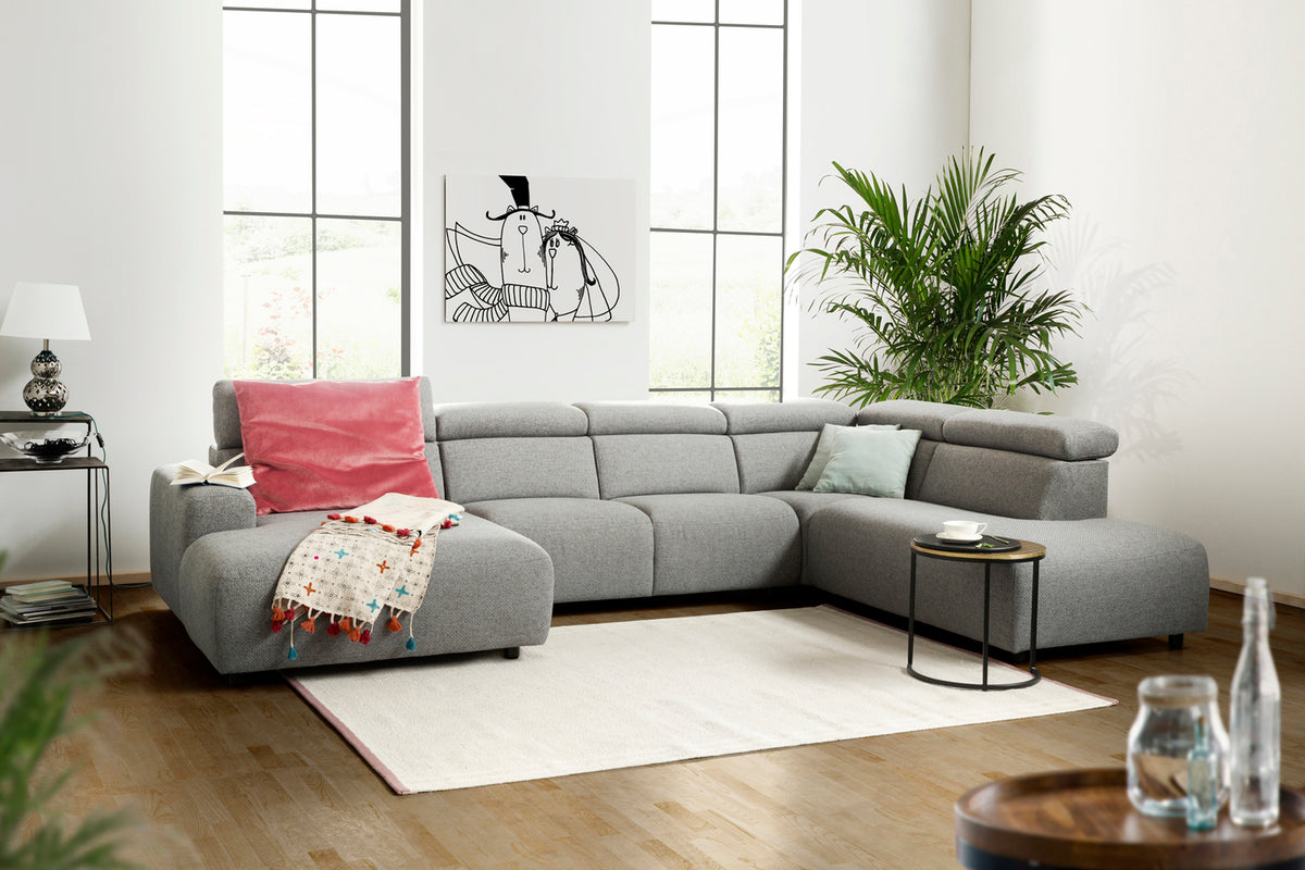 KAWOLA Sofa RISO Wohnlandschaft U-Form Stoff grau, Links