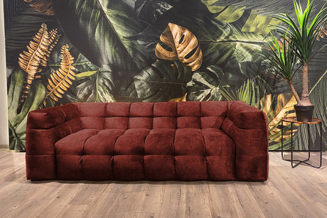 KAWOLA Sofa ROSARIO Velvet bordeaux, 3-Sitzer