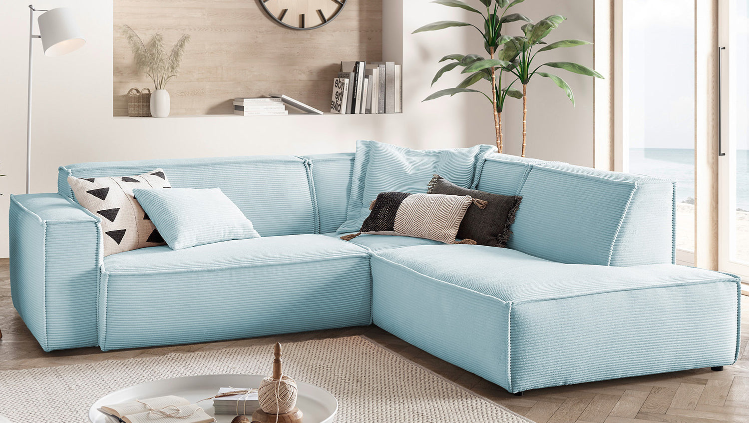 KAWOLA Sofa SAMU Ecksofa Cord hellblau