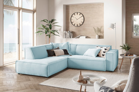 KAWOLA Sofa SAMU Ecksofa Cord hellblau, Links