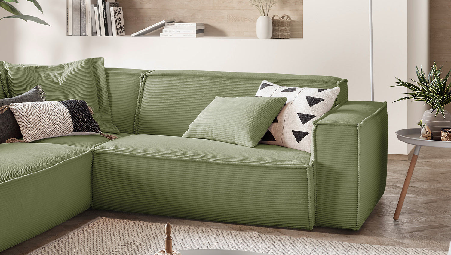 KAWOLA Sofa SAMU Ecksofa Cord olivgrün