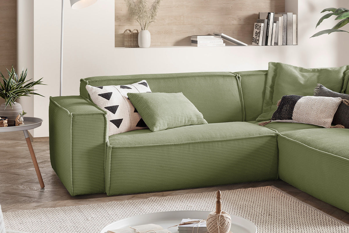 KAWOLA Sofa SAMU Ecksofa Cord olivgrün